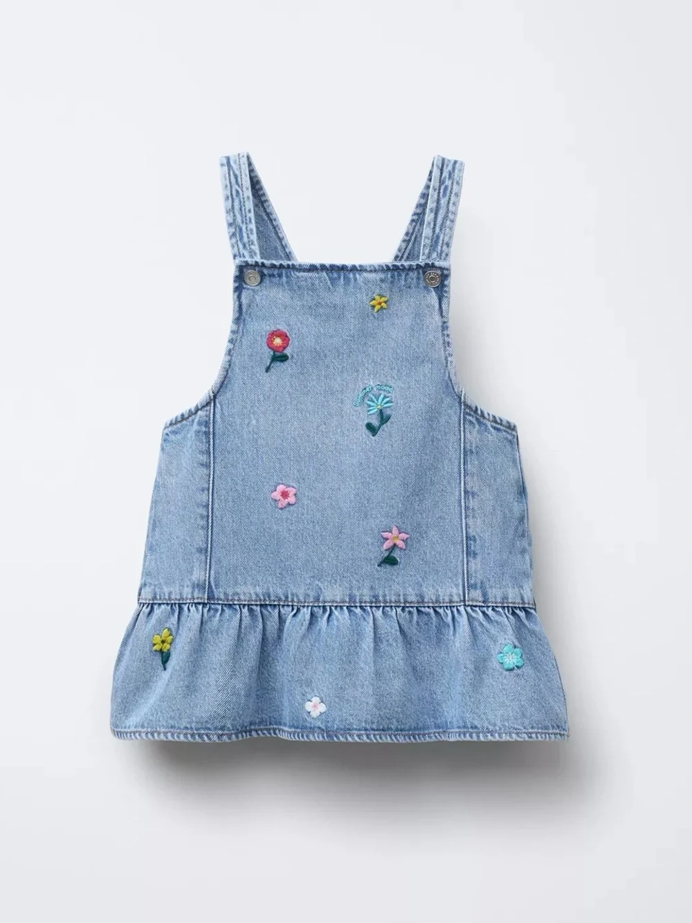 Zara New 1.5 18m Embroidered Floral Denim Pinafore Dress Cute Girl